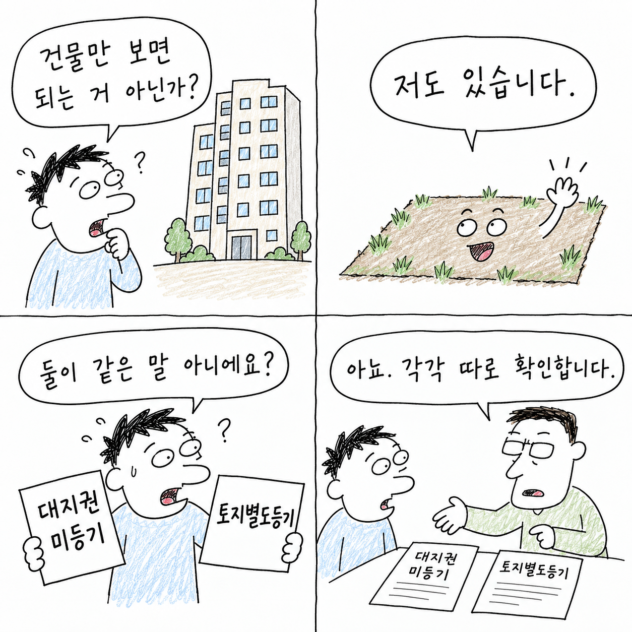 1컷. “건물만 보면 되는 거 아닌가?” 건물만 보고 있습니다.