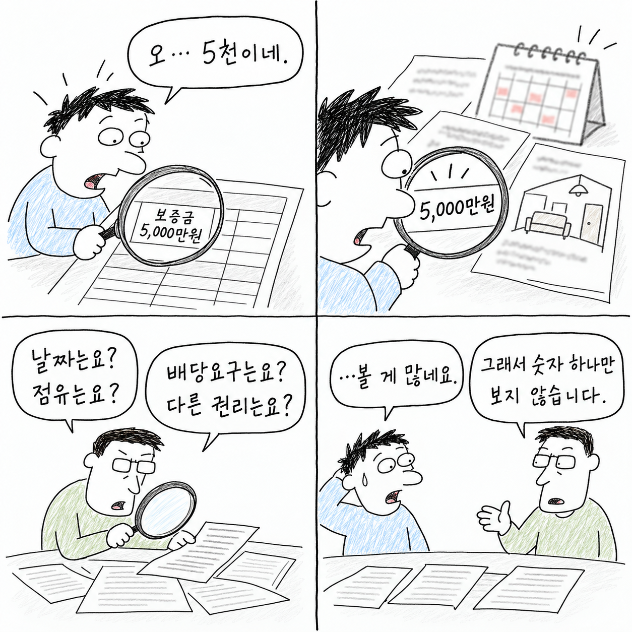 1컷. “오… 5천이네.” 보증금 숫자만 확대합니다.